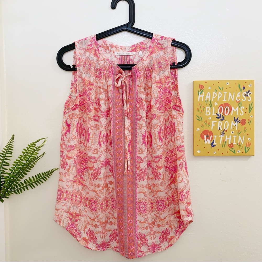Violet + Claire | Pink Sleeveless Floral Top